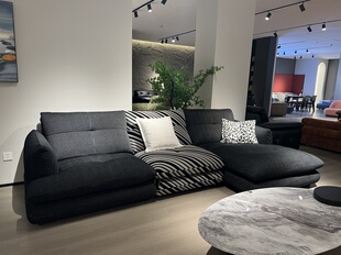 布艺沙发黑色中古沙发L型沙发政府补贴小户型可拆洗羽绒沙发乳胶