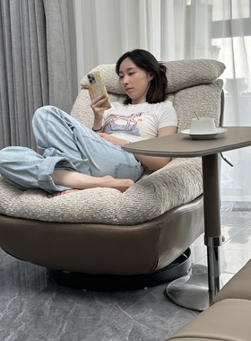 意式极简轻奢皮布单人沙发椅