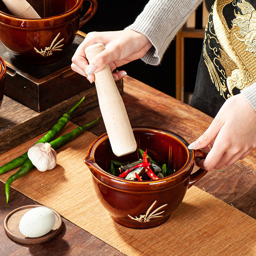 老式蒜臼子家用蒜蓉擂钵湘菜擂辣椒擂茄子皮蛋捣蒜石臼研磨器捣罐