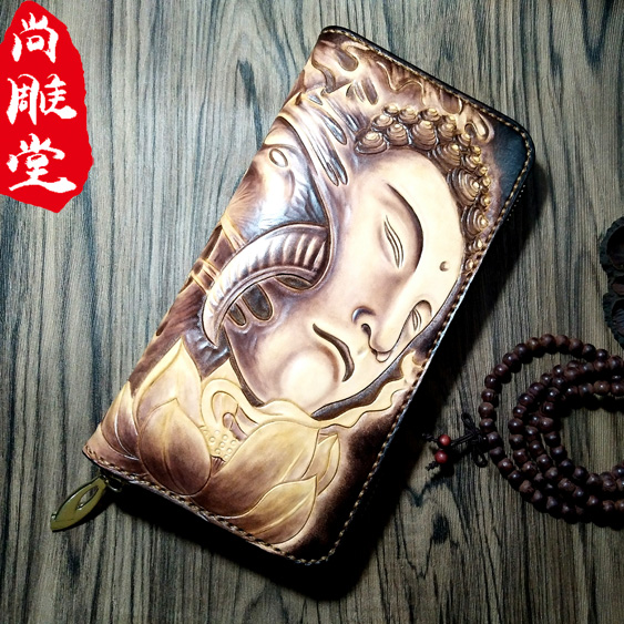 纯手工一念之间拉链钱包皮雕