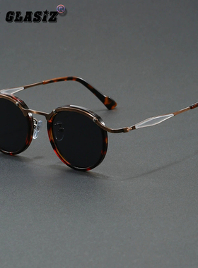 欧美复古蒸汽朋克风圆框太阳镜网红款嘻哈超轻玳瑁框防蓝光平光镜