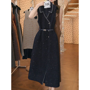 高档气质名媛翻领背心裙2025冬季 精致出片百搭遮肉显瘦A字裙 新款