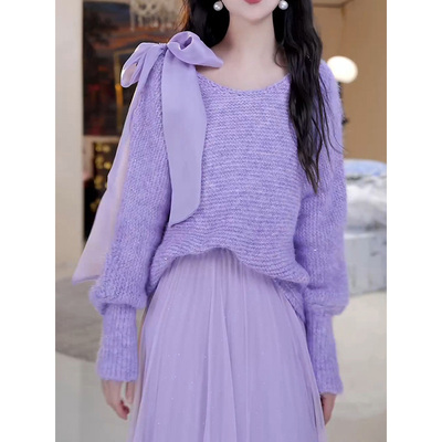超仙洋气减龄软糯纯色针织衫2025秋季新品时髦慵懒风宽松百搭毛衣