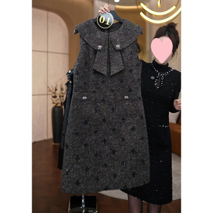 高档轻奢洋气加厚无袖背心裙2025秋冬新款气质名媛显瘦遮肉A字裙