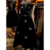 时尚 高档气质名媛蝴蝶V领背心裙女2025冬季 新款 减龄显瘦遮肉A字裙