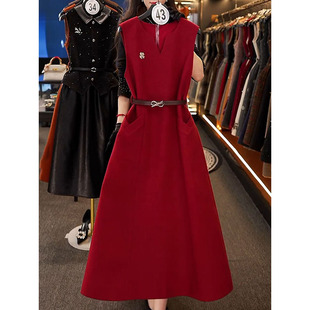 高档气质名媛新年红背心裙女2026春冬新款超仙减龄遮肉显瘦A字裙