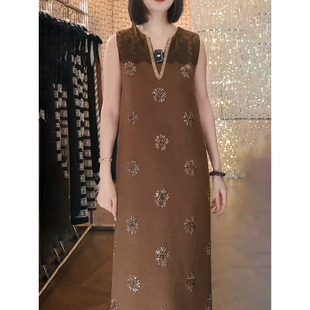 高档气质名媛镶钻无袖 超仙减龄显瘦遮肉A字裙 马甲裙2025秋冬新款