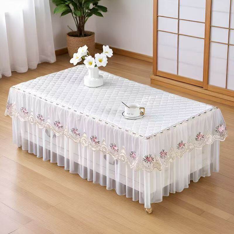白色蕾丝花边茶几桌布长方形防油多层裙摆茶几罩桌子罩防尘套蕾丝