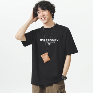 美式休闲印花短袖T恤250g重磅加肥加大码打底半袖体恤胖男生上衣