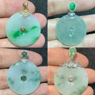 翡翠平安扣平安牌面包圈吊坠镶嵌订做来图设计加工925银18k金定制