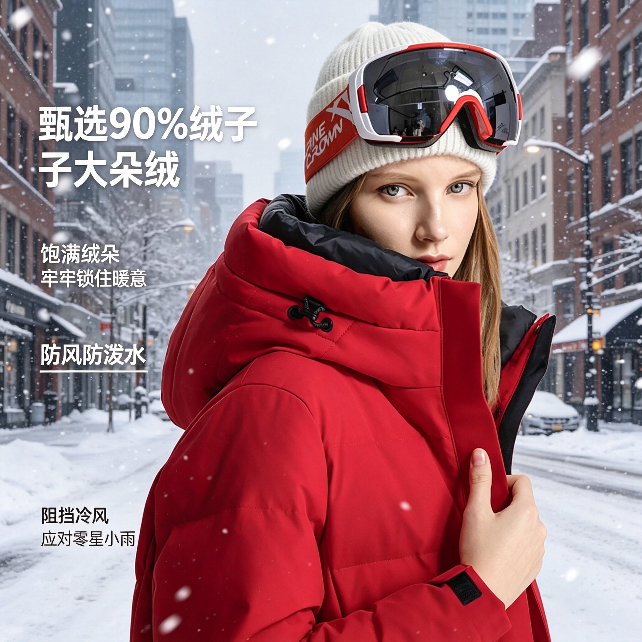 雪伦冬季女中长款红色羽绒服图片