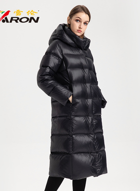 雪伦羽绒服亮面长款氛围感女士连帽冬季外套修身保暖