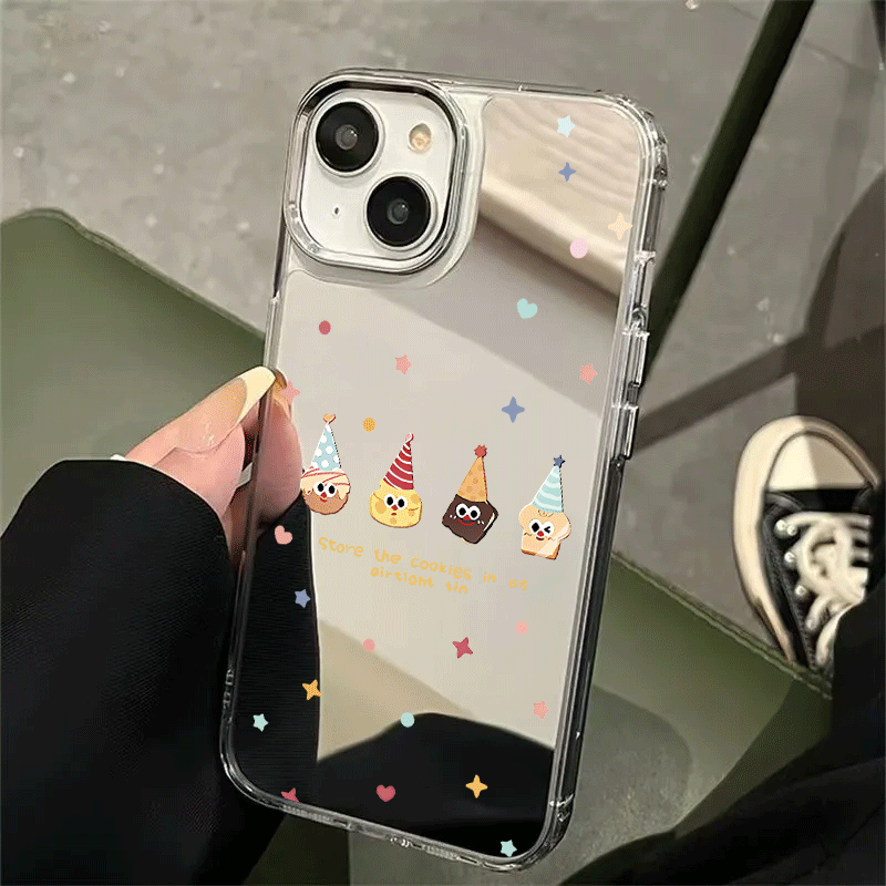 2024新款高颜值高档可爱卡通派对12手机壳11promax补妆外壳女生xs/13适用苹果xr镜面8plus/14/15镜子x保护套7