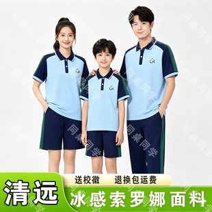新款校服中小学生夏季短袖上衣长短裤清远市统一夏天校服运动套装