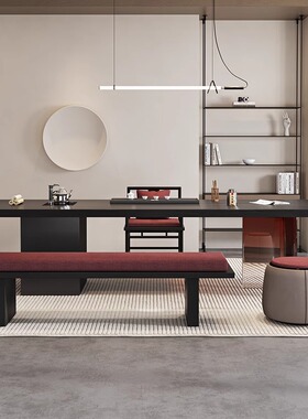 实木大板茶桌椅组合黑色亚克力泡茶桌家用碳化黑质感客厅悬浮茶桌