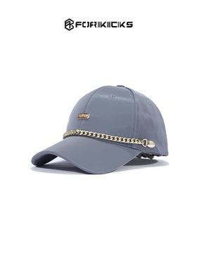 FORKICKS复古仿皮金属链条棒球帽男女同款大头围遮阳防晒鸭舌帽子