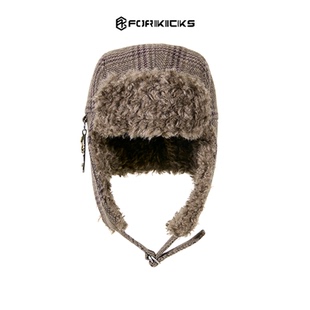 25款户外旅游羊毛混纺英伦格子飞行员帽保暖雷锋帽子零下护耳防冻