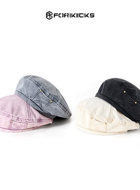 FORKICKS水洗四片绣花蓓蕾帽男女同款复古百搭贝雷帽G33