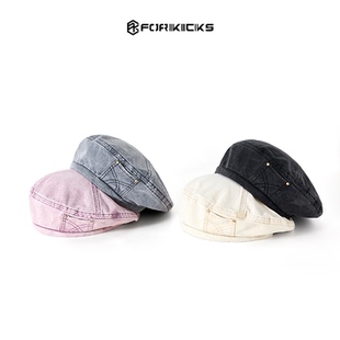 FORKICKS水洗四片绣花蓓蕾帽男女同款复古百搭贝雷帽G33