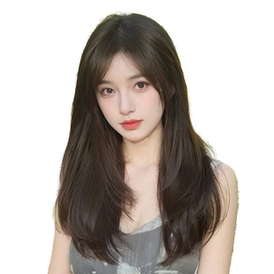 假发女长发夏天薄款中分全头套前额蕾丝层次长直发仿真自然假发套