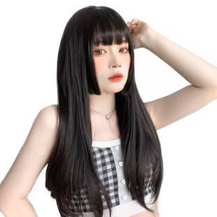 假发女长发2023年时尚新款夏黑长直全头套姬发公主切水母头假发套