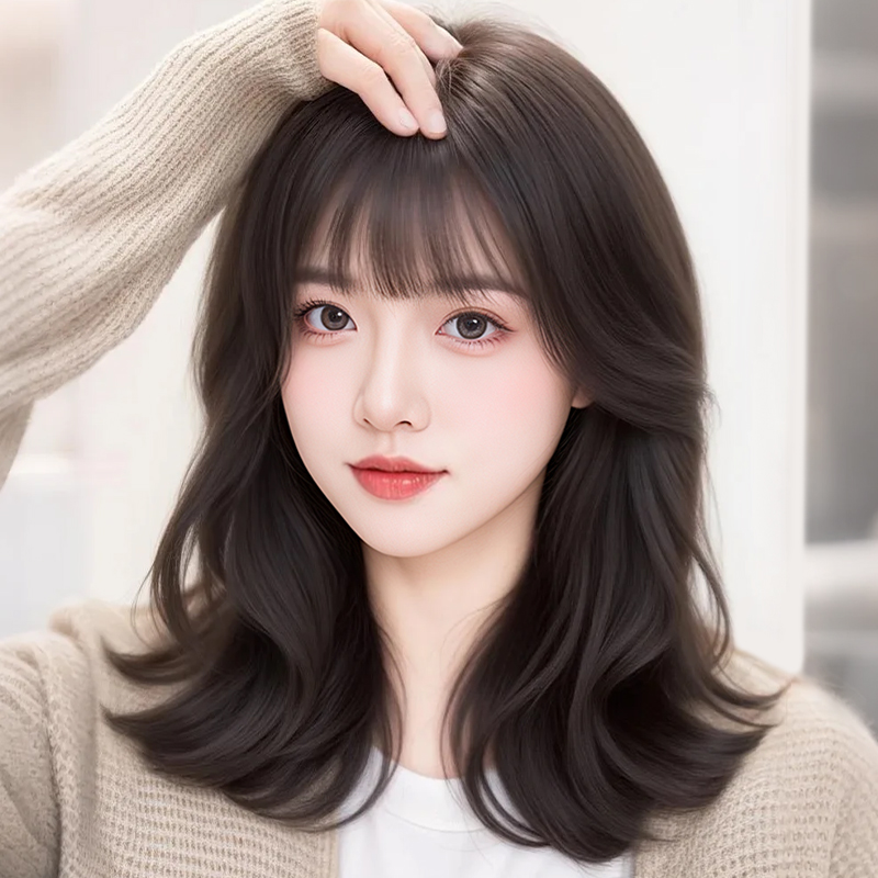 韩系慵懒感云朵烫中长款微卷假发