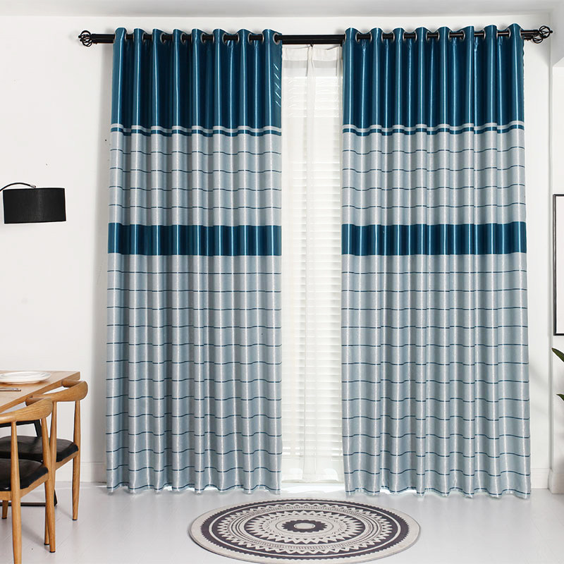 库存条纹地中海现代简约男孩卧室儿童房书房遮光布料定制成品窗帘