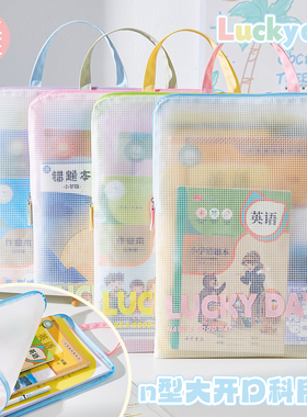三年二班LUCKYDAY n型开口补习袋拉链高颜值手提拎书袋文件包中小学生专用补习袋科目袋书本收纳袋可装课本K
