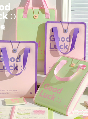 三年二班 竖式手提风琴包学生大容量插页科目分类文件夹高颜值卷子整理袋初中高中13入试卷收纳袋资料试卷夹F