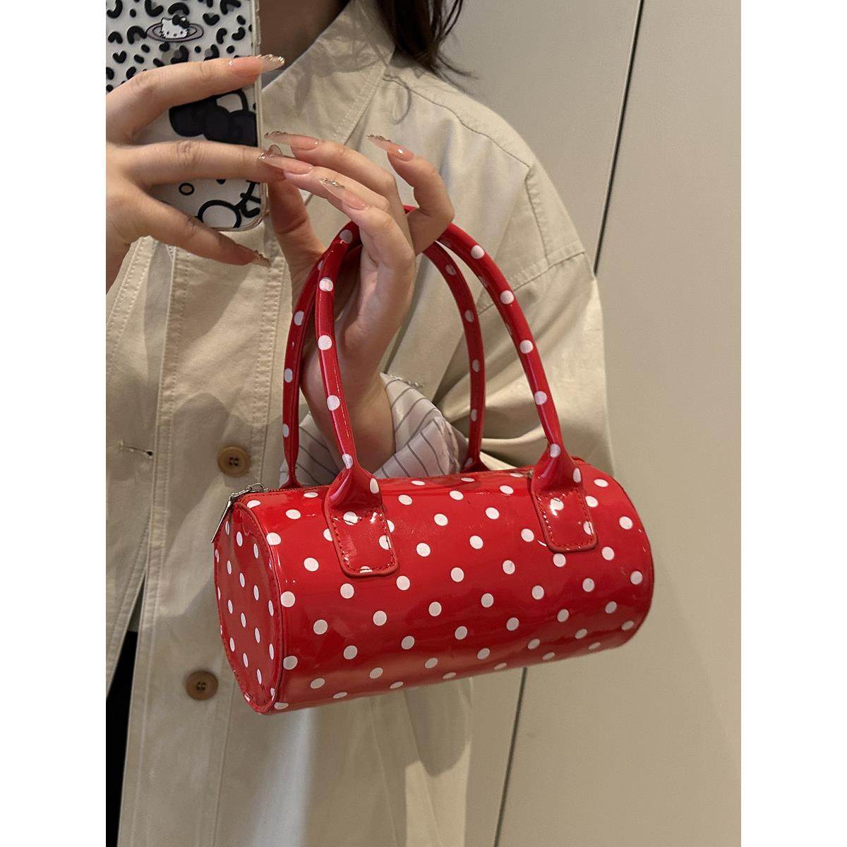 超火小众波点包包女式2025新款精致迷你百搭斜挎包爆款手提圆筒包,箱包皮具/热销女包/男包,水桶包,淘宝优惠券,粉丝福利购,淘宝优惠卷