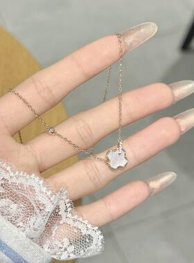 S999纯银 四叶草白贝母项炼女轻奢小众环扣锁骨炼送女友闺蜜礼物