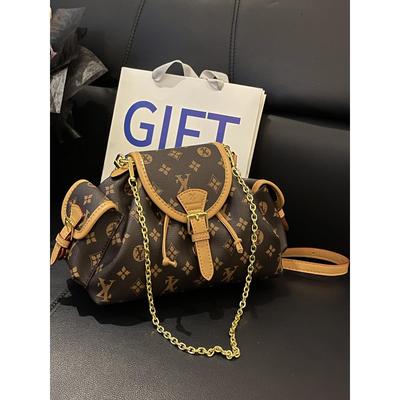 老花云朵包包女2025新款秋冬翻盖抽绳斜挎包高级感百搭单肩炼条包