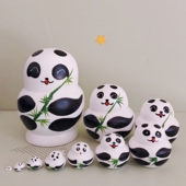 俄罗斯套娃10层小肚子熊猫手工木制玩具女生节日礼物创意摆件