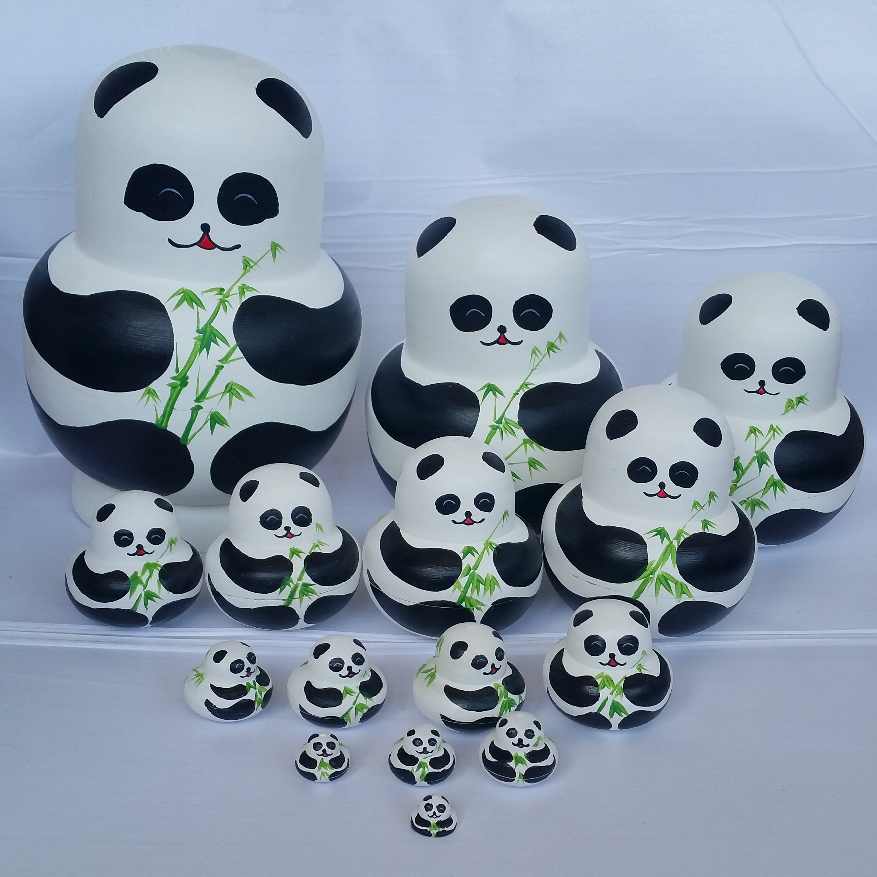 俄罗斯套娃15层熊猫 手工木制工艺品创意摆件益智玩具旅游纪念品