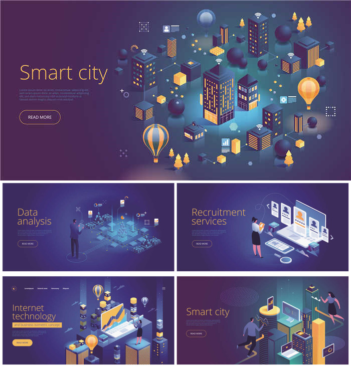 A3920矢量扁平化轴测图isometric智慧城市互联网信息 AI设计素材