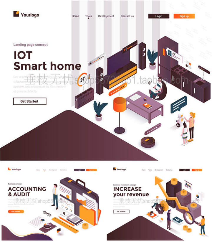 A2901矢量扁平化Isometric等距网页背景互联网在线生活AI设计素材