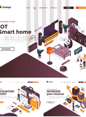 A2901矢量扁平化Isometric等距网页背景互联网在线生活AI设计素材