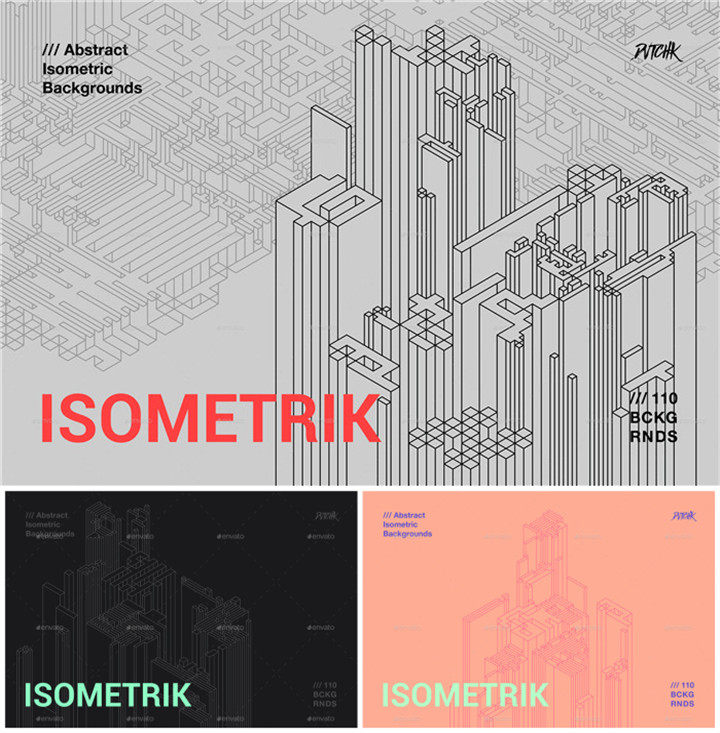 P0788高清PS设计素材 扁平化轴测图isometric城市建筑线稿背景psd