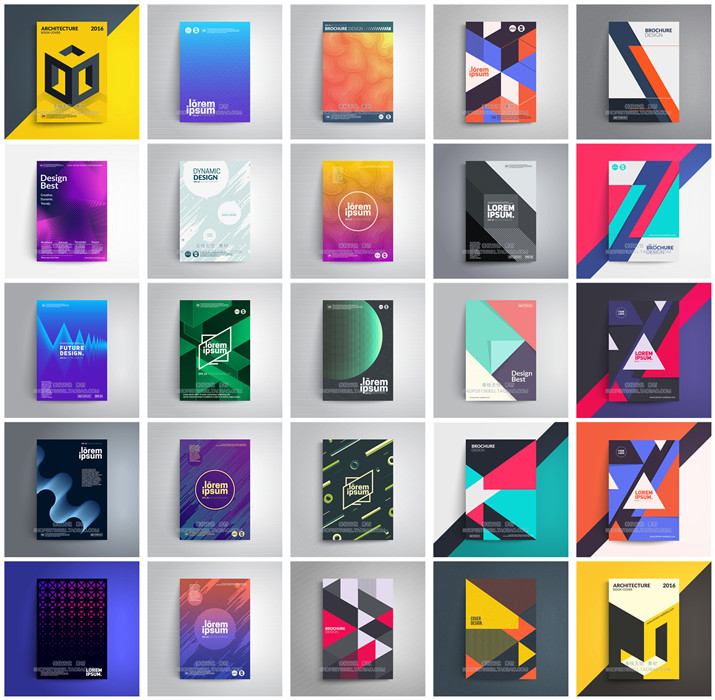 A0561矢量25张抽象几何商务撞色块拼贴图形宣传册封面 AI设计素材