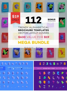 A0882矢量轴测图Isometric风格英文字母数字色块封面 AI设计素材