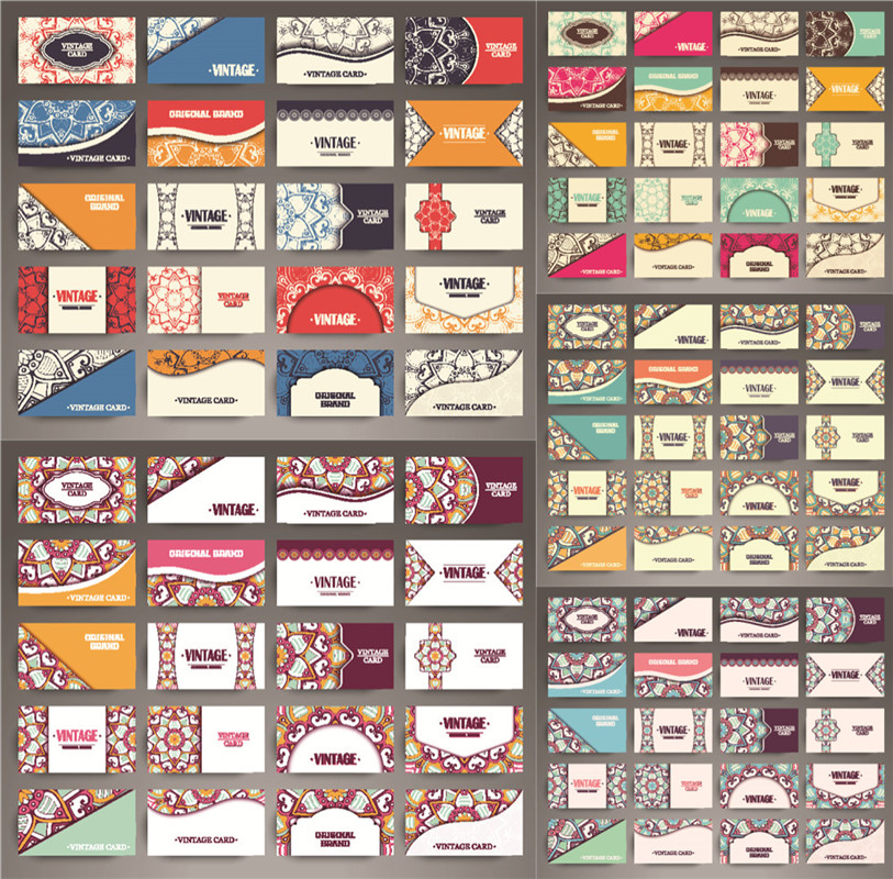 A0257矢量彩色民族风花花纹商务名片VI模板 AI设计素材