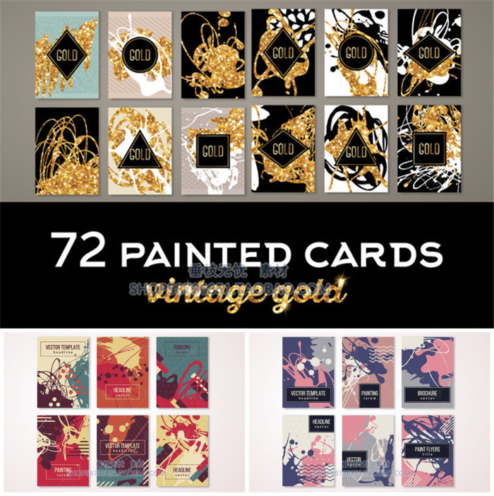 A0119矢量72个抽象涂鸦金色线条纹理卡片背景宣传图 AI设计素材