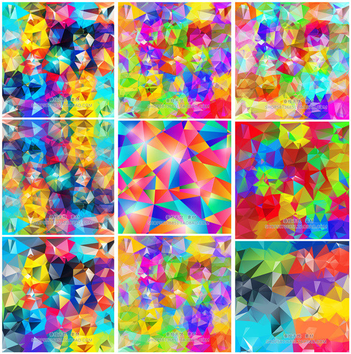 A3766矢量抽象彩色几何玻璃马赛克低多边形风格背景图 AI设计素材