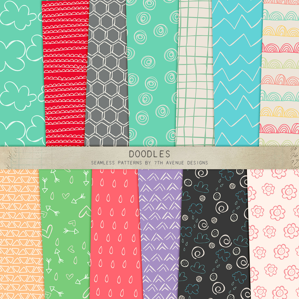 A3744矢量30张卡通手绘几何线条四方连续印花包装纹样 AI设计素材