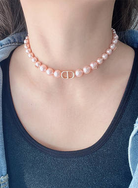 D家新款字母D家珍珠项链女法式复古choke颈链气质轻奢小众高级感