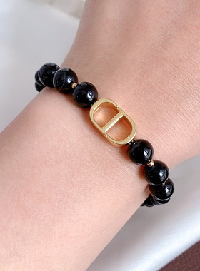 奥米迪奥CD字母天然黑曜石手链女