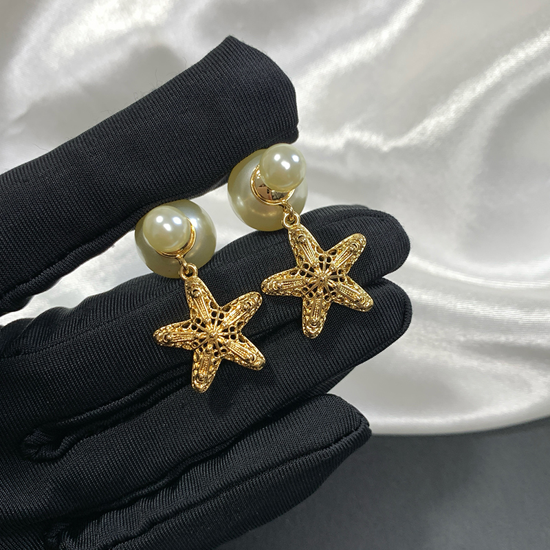 奥米迪奥镂空海星吊坠珍珠耳饰女气质百搭高级感耳钉新款CD耳钉