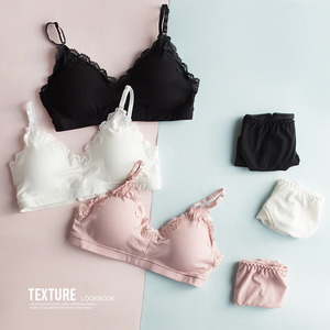 双12抢！裸衣蕾丝睡眠文胸套装舒适运动无钢圈内衣胸罩三角内裤女
