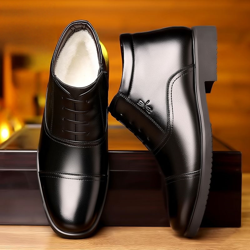 冬季男士三接头棉鞋真皮羊毛加绒加厚保暖商务正装高帮棉鞋