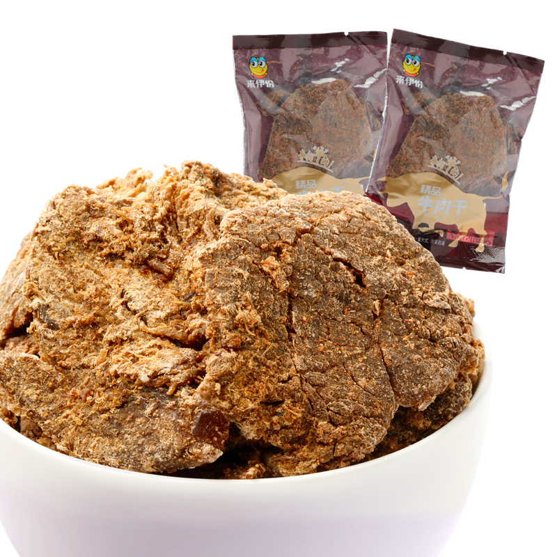 来伊份精品牛肉干1包五香内蒙古休闲零食网红品特产牛肉块来一份